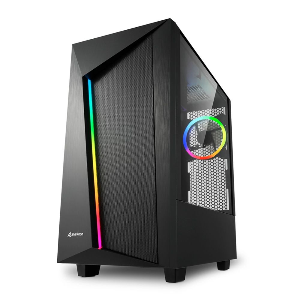 Sharkoon REV100 Gaming Midi Tower Κουτί Υπολογιστή με Πλαϊνό Παράθυρο και RGB Φωτισμό Μαύρο (REV100) (SHRREV100)