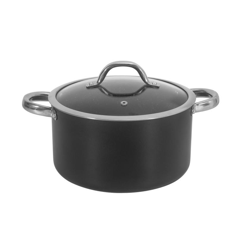 Тенджера Oliver Voltz OV54418N24D, 24 см, 5.3 л, Стъклен капак, Мраморно покритие, Индукция, Черен | JAR Computers Тенджера Oliver Voltz OV54418N24D, 24 см, 5.3 л, Стъклен капак, Мраморно покритие, Индукция, Черен