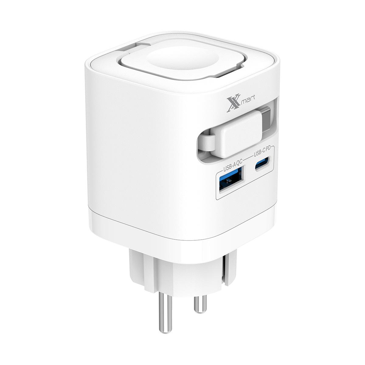 Бързо Зарядно устройство Xmart RCE-6509ACX, GaN, 65W, USB-C и USB-A порт, Прибиращ се кабел, Зарядно за Apple Watch | JAR Computers Бързо Зарядно устройство Xmart RCE-6509ACX, GaN, 65W, USB-C и USB-A порт, Прибиращ се кабел, Зарядно за Apple Watch