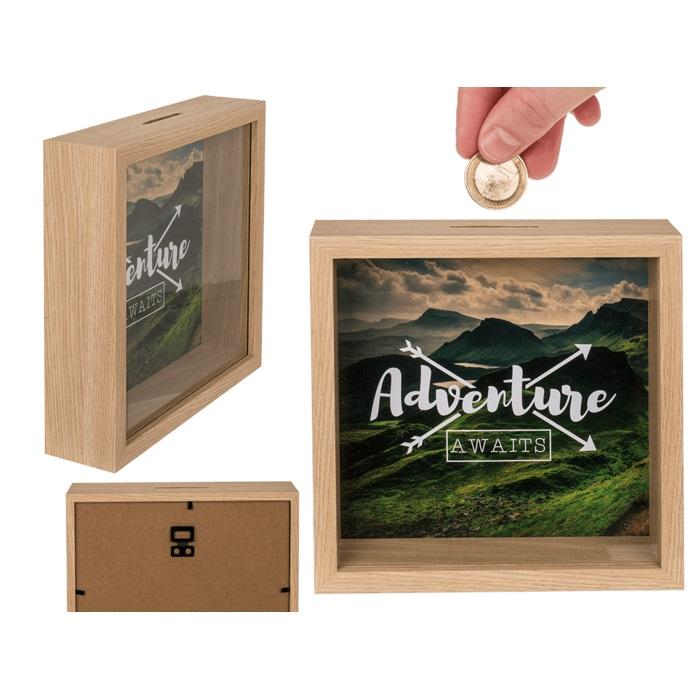 Дървена касичка “Adventure awaits“ | JAR Computers Дървена касичка “Adventure awaits“