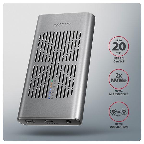 Ext case USB3 C-to-2xM.2 NVMe,20G,AXAGON EEM2-20GD | JAR Computers Ext case USB3 C-to-2xM.2 NVMe,20G,AXAGON EEM2-20GD