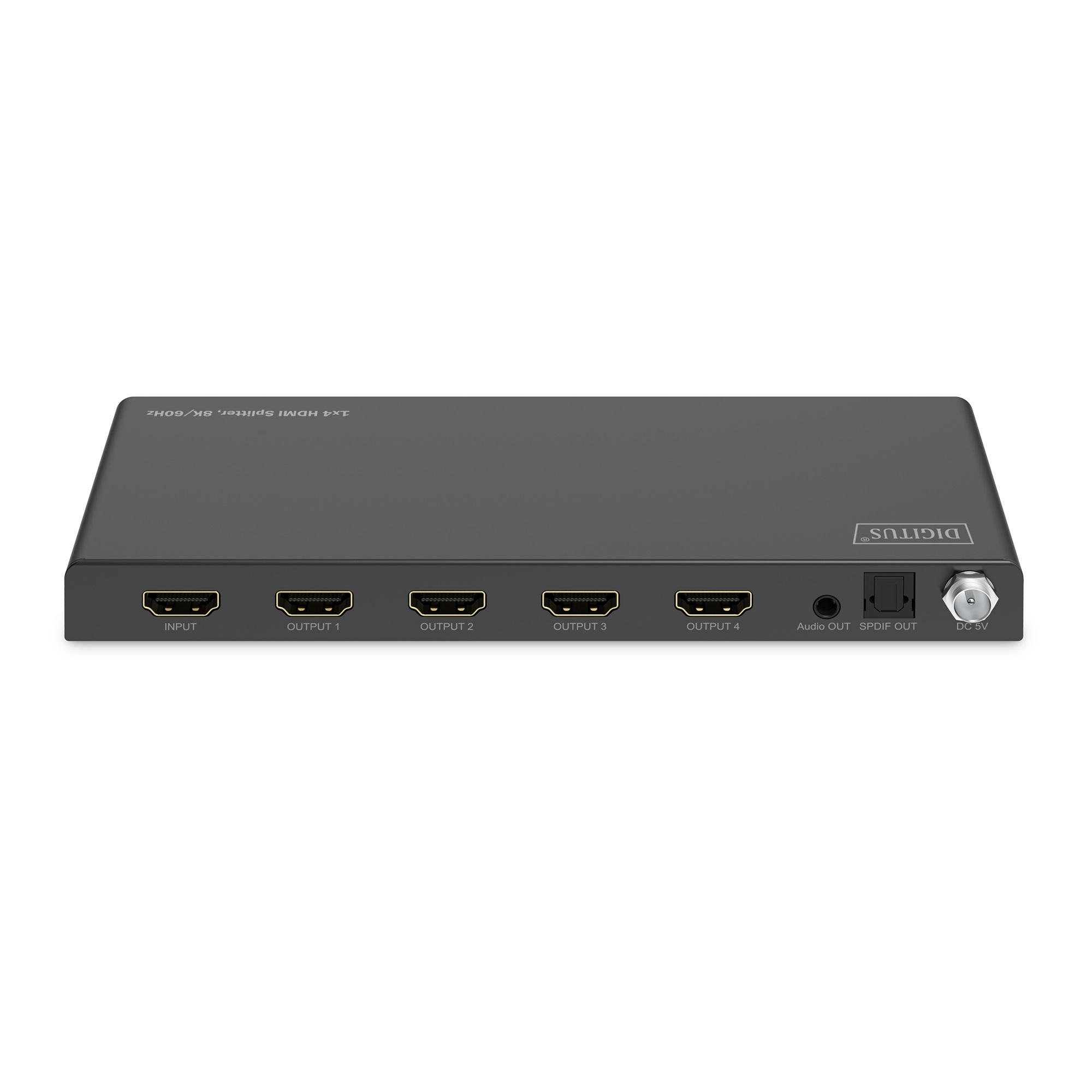 DIGITUS DS-55340 :: HDMI сплитер, Splitter, 1x4 8K /60Hz (4:4:4), Toslink, Stereo, EDID Control