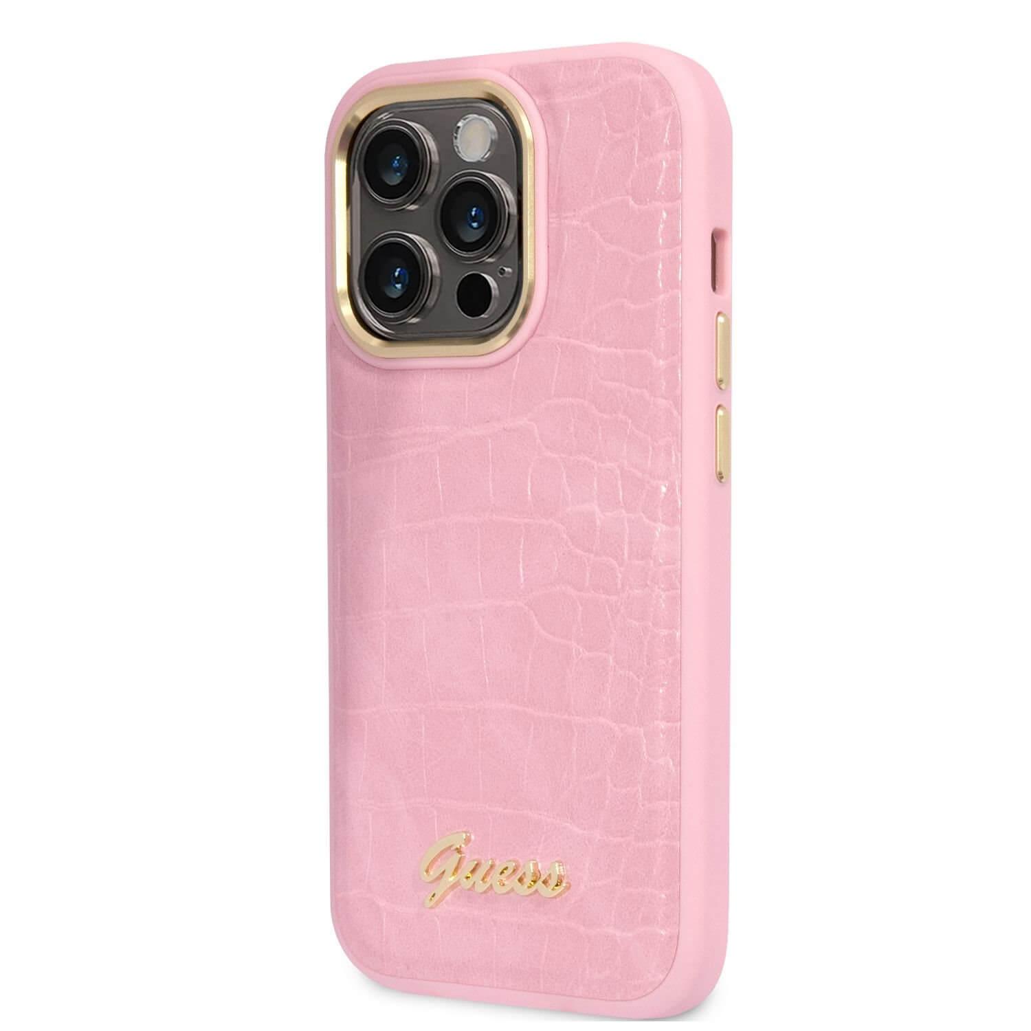 Дизайнерски кожен кейс за iPhone 14 Pro - Guess PU Croco with Metal Camera Outline Case (розов) | JAR Computers Дизайнерски кожен кейс за iPhone 14 Pro - Guess PU Croco with Metal Camera Outline Case (розов)