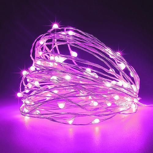 Коледни лампички 100 MINI LED с розова светлина и сребърен кабел | JAR Computers Коледни лампички 100 MINI LED с розова светлина и сребърен кабел