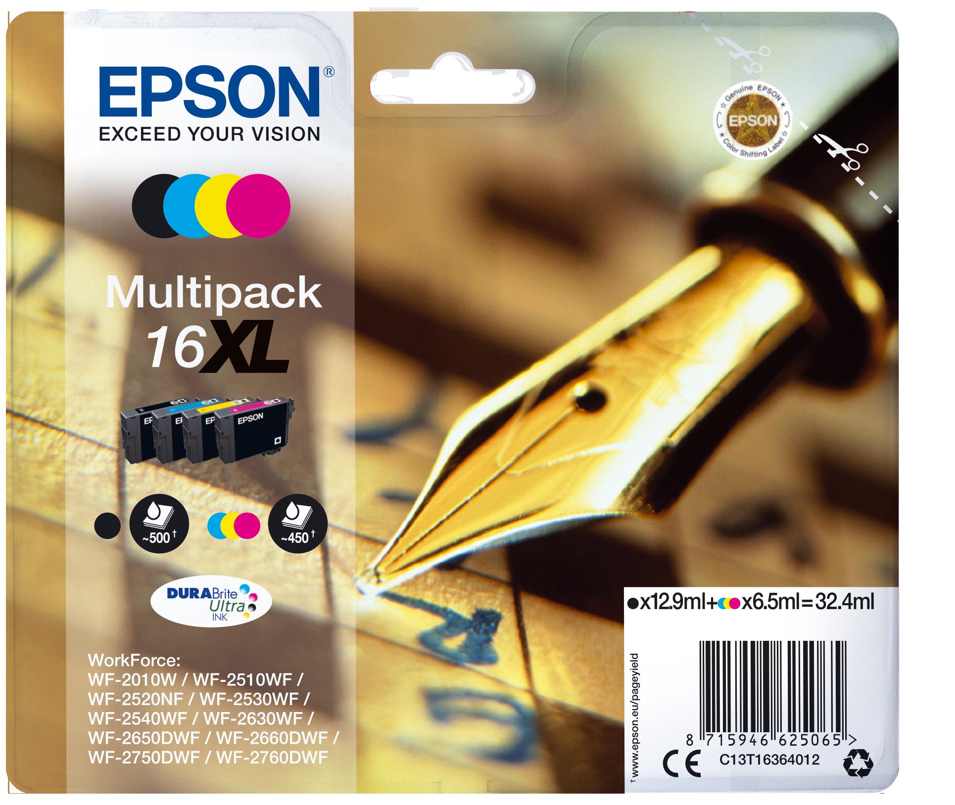 Комплект 4 глави за Epson WorkForce WF-2500 Series - Ink - /16XL/ / C13T16364012 - BK/C/M/Y - XL - Multipack - PN C13T16364012 | JAR Computers Комплект 4 глави за Epson WorkForce WF-2500 Series - Ink - /16XL/ / C13T16364012 - BK/C/M/Y - XL - Multipack - PN C13T16364012