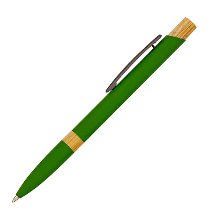 Office 1 Химикалка Adept, метална, гумирана, бамбуков топ, зелена