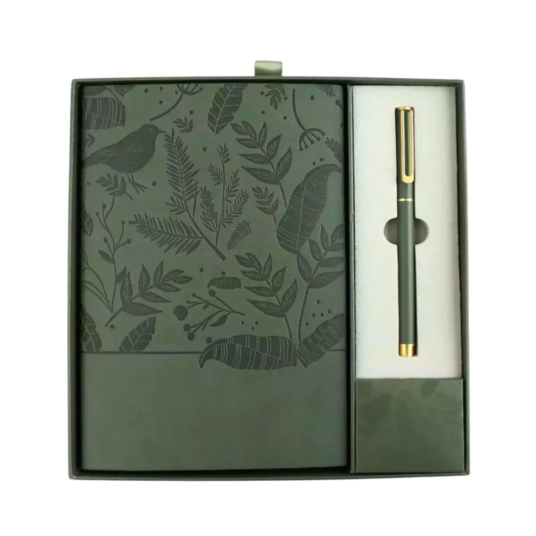 Office 1 Комплект тефтер и химикалка Floral Olive Green, в кутия, зелени | JAR Computers Office 1 Комплект тефтер и химикалка Floral Olive Green, в кутия, зелени