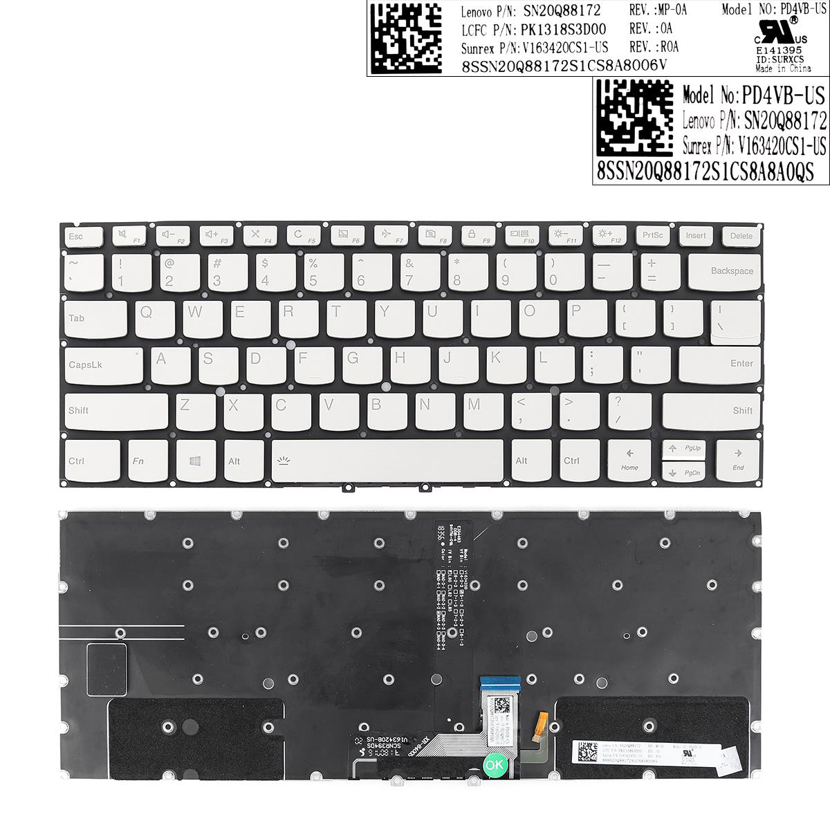 Клавиатура за лаптоп Lenovo Yoga C930-13 C930-13IKB Сребриста Без Рамка С Подсветка US/UK | JAR Computers Клавиатура за лаптоп Lenovo Yoga C930-13 C930-13IKB Сребриста Без Рамка С Подсветка US/UK