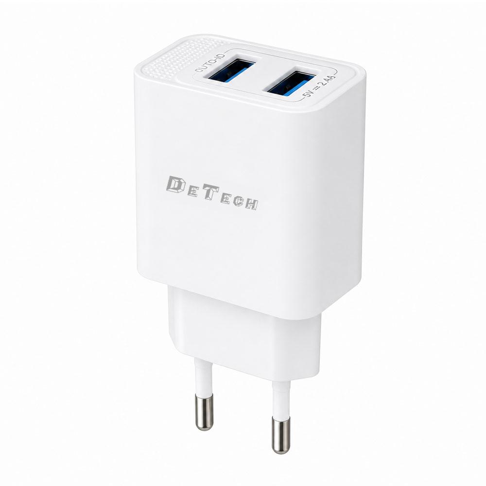 Мрежово зарядно устройство DeTech DE-59, 5V/2.4A 220V, 2 x USB, Бял - 40541 | JAR Computers Мрежово зарядно устройство DeTech DE-59, 5V/2.4A 220V, 2 x USB, Бял - 40541