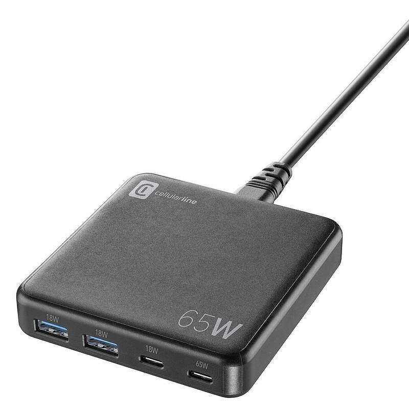 Зарядно устройство Cellularline 220V GaN 2xUSB, 2xUSB-C 65W станция | JAR Computers Зарядно устройство Cellularline 220V GaN 2xUSB, 2xUSB-C 65W станция