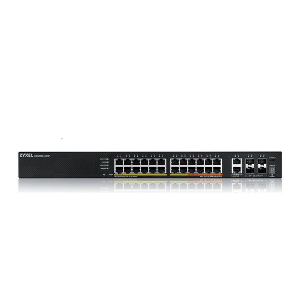 ZyXEL XGS2220-30HP, L3 Access Switch, 400W PoE, 16xPoE+/10xPoE++, 24x1G RJ45 2x10mG RJ45, 4x10G SFP+ Uplink, incl. 1 yr NebulaFlex Pro | JAR Computers ZyXEL XGS2220-30HP, L3 Access Switch, 400W PoE, 16xPoE+/10xPoE++, 24x1G RJ45 2x10mG RJ45, 4x10G SFP+ Uplink, incl. 1 yr NebulaFlex Pro