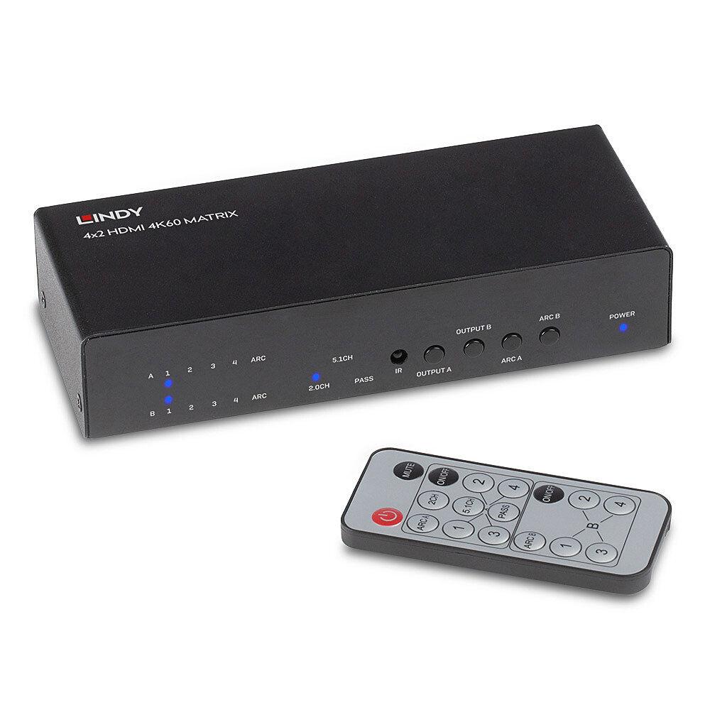 LINDY LNY-38084 :: 4x2 HDMI 4K60 Matrix превключвател, 4 у-ва + 2 дисплея | JAR Computers LINDY LNY-38084 :: 4x2 HDMI 4K60 Matrix превключвател, 4 у-ва + 2 дисплея