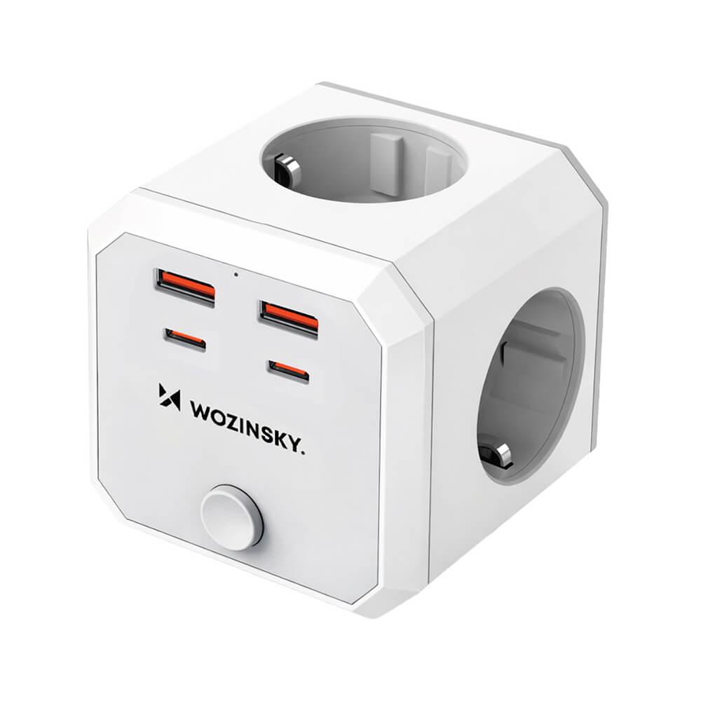 Разклонител с 4xAC контакта и 2хUSB-C и 2хUSB-A изхода за мобилни устройства - Wozinsky WKZ-4B Power Cube Wall Power Strip (бял) | JAR Computers Разклонител с 4xAC контакта и 2хUSB-C и 2хUSB-A изхода за мобилни устройства - Wozinsky WKZ-4B Power Cube Wall Power Strip (бял)