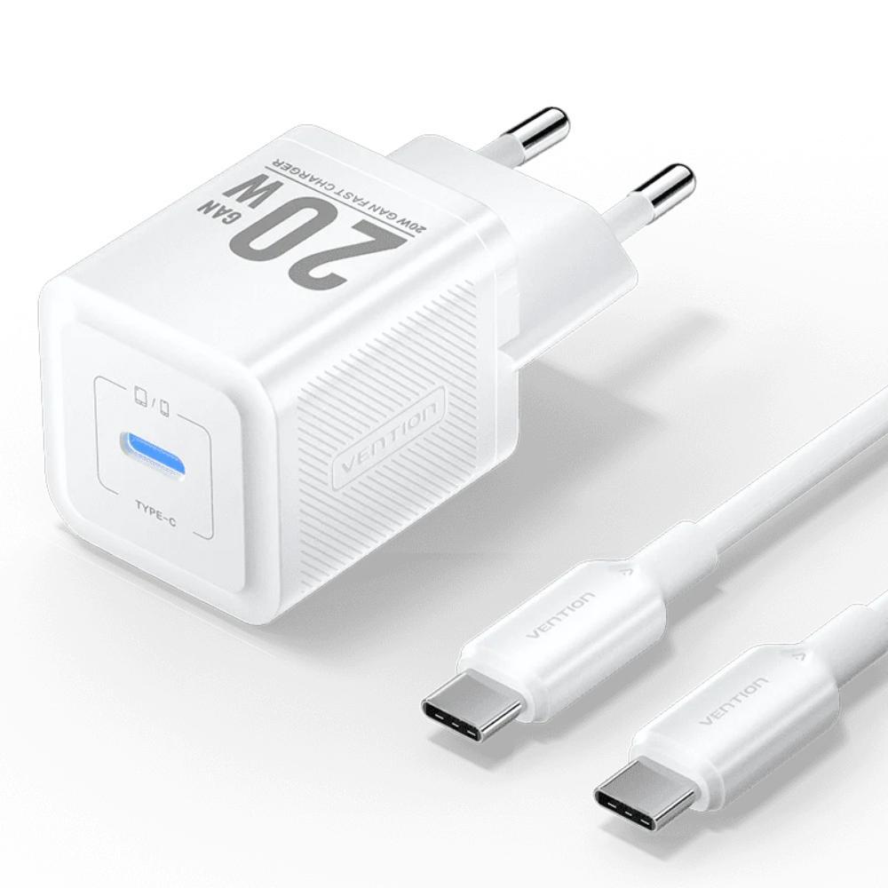 VENTION 1-Port USB-C GaN Charger (20W) with USB-C to USB-C Cable (1M) EU-Plug White (TZ-FEPW0-EU-01) (VENTZ-FEPW0-EU-01) | JAR Computers VENTION 1-Port USB-C GaN Charger (20W) with USB-C to USB-C Cable (1M) EU-Plug White (TZ-FEPW0-EU-01) (VENTZ-FEPW0-EU-01)