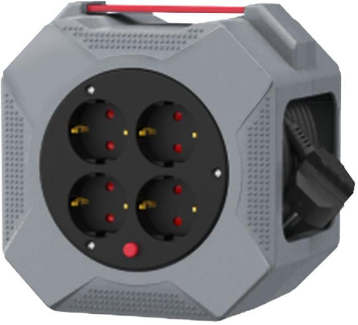 Макара в кутия сива 10м IP20 H05VV-F 3G1.5mm2 термична защита 4 шуко Commel | JAR Computers Макара в кутия сива 10м IP20 H05VV-F 3G1.5mm2 термична защита 4 шуко Commel