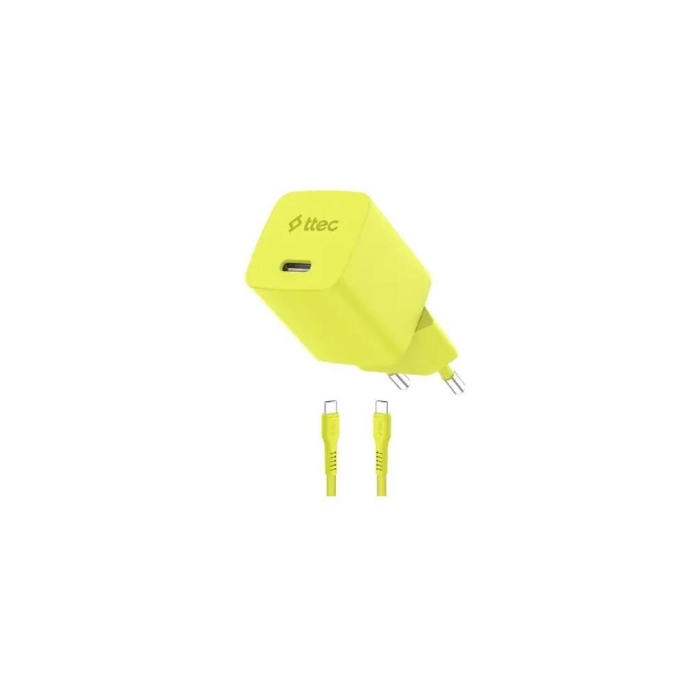 ttec SmartCharger GAN 45W PD Travel Fast Charger+ USB-C - USB-C 3A Cable Neon Yellow (2SCG45CNS) (TTEC2SCG45CNS) | JAR Computers ttec SmartCharger GAN 45W PD Travel Fast Charger+ USB-C - USB-C 3A Cable Neon Yellow (2SCG45CNS) (TTEC2SCG45CNS)