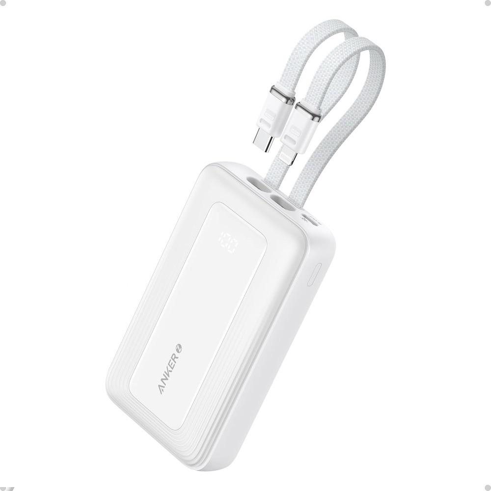 Външна батерия с вградени USB-C и Lightning кабели и USB-C, USB-A портове и технология за бързо зареждане - Anker Zolo Power Bank 30W 10000 mAh (бял) | JAR Computers Външна батерия с вградени USB-C и Lightning кабели и USB-C, USB-A портове и технология за бързо зареждане - Anker Zolo Power Bank 30W 10000 mAh (бял)