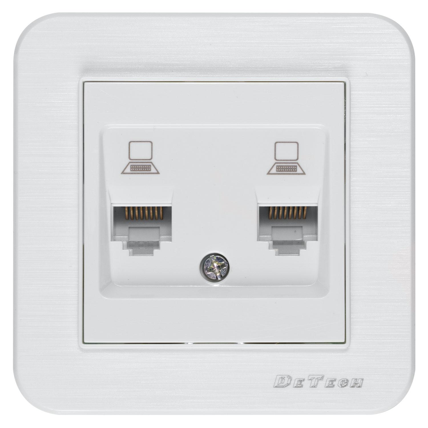 Двойна розетка за компютър DeTech DE-9223-62, RJ45, Cat5E, За вграждане, IP20, Бял - 75036 | JAR Computers Двойна розетка за компютър DeTech DE-9223-62, RJ45, Cat5E, За вграждане, IP20, Бял - 75036