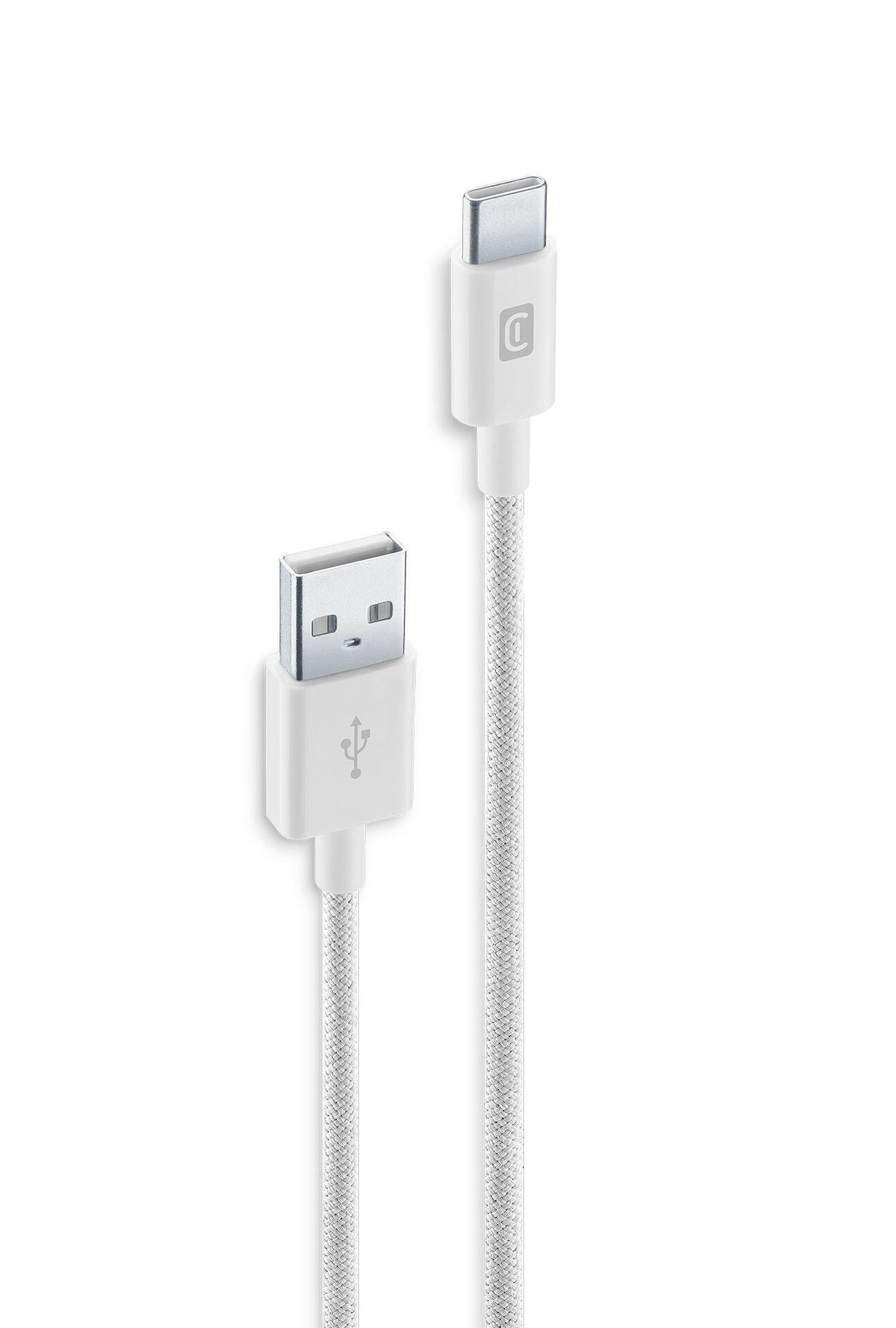 Кабел с оплетка USB - USB-C 150 см бял