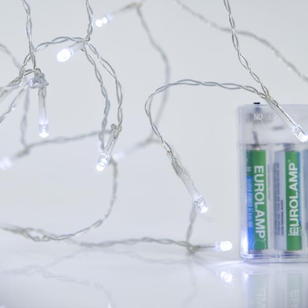 Коледни лампички 20 LED с бяла светлина и прозрачен кабел, на батерии | JAR Computers Коледни лампички 20 LED с бяла светлина и прозрачен кабел, на батерии