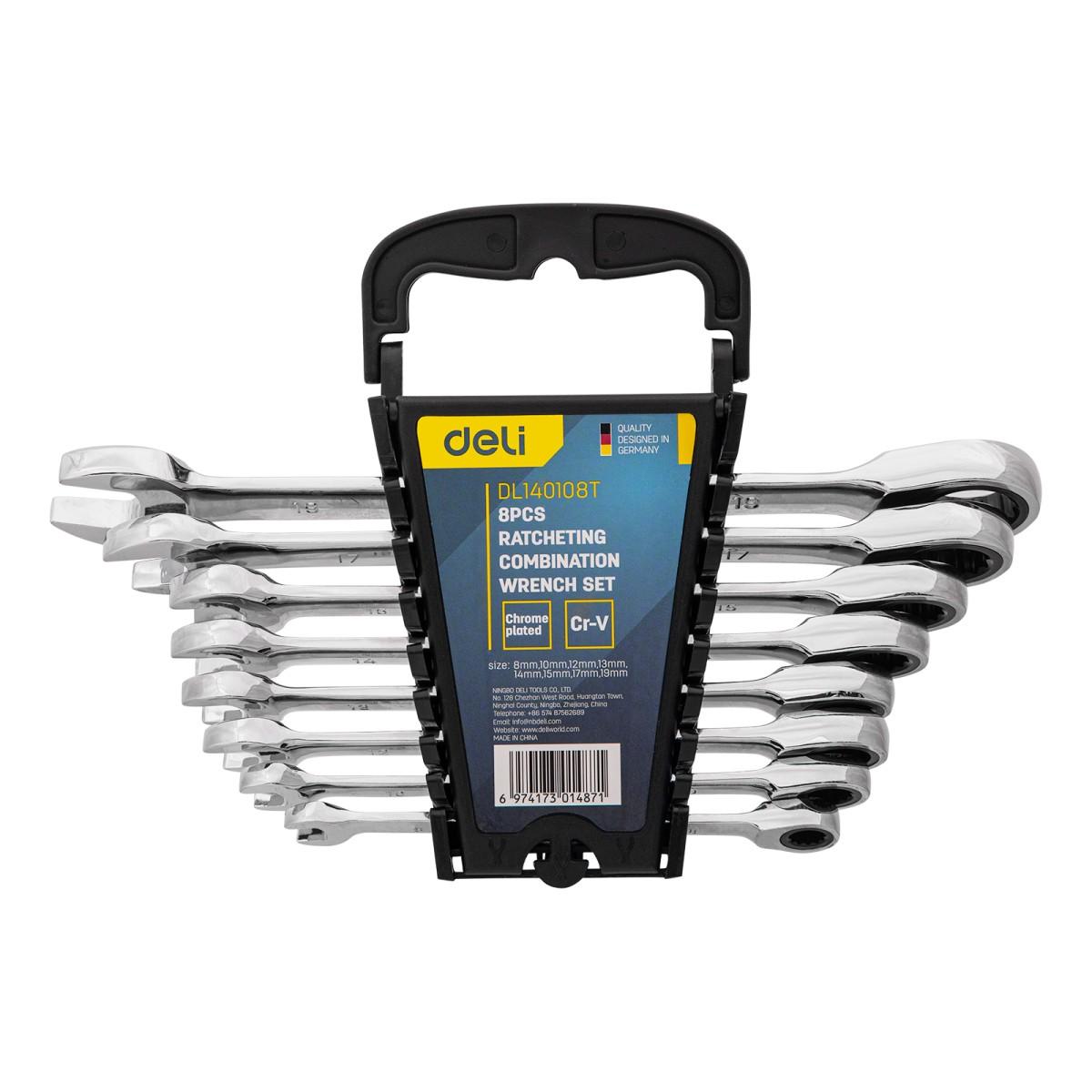 Комплект комбинирани гаечни ключове Deli TOOLS EDL140108T, 8 броя, 8-19 мм, C-RV, сребро | JAR Computers Комплект комбинирани гаечни ключове Deli TOOLS EDL140108T, 8 броя, 8-19 мм, C-RV, сребро