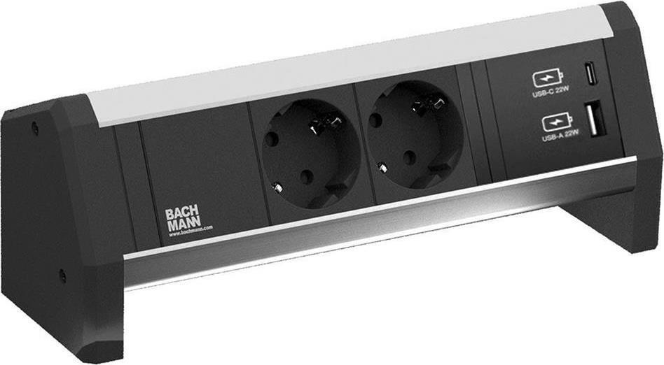 Модул DESK 1 с 2х Шуко и USB тип A+C, цвят Черен, Bachmann | JAR Computers Модул DESK 1 с 2х Шуко и USB тип A+C, цвят Черен, Bachmann