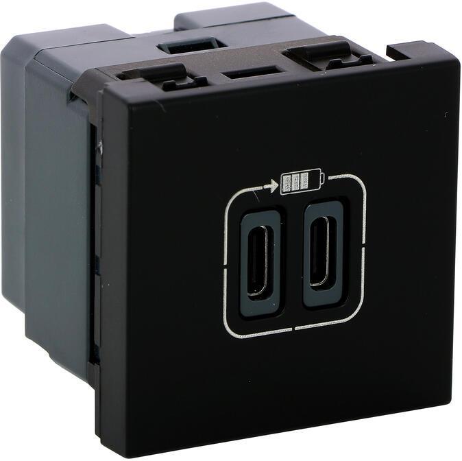 Розетка 2хUSB за зареждане тип C 3A 15W 2 мод. цвят Черен Mosaic Legrand | JAR Computers Розетка 2хUSB за зареждане тип C 3A 15W 2 мод. цвят Черен Mosaic Legrand