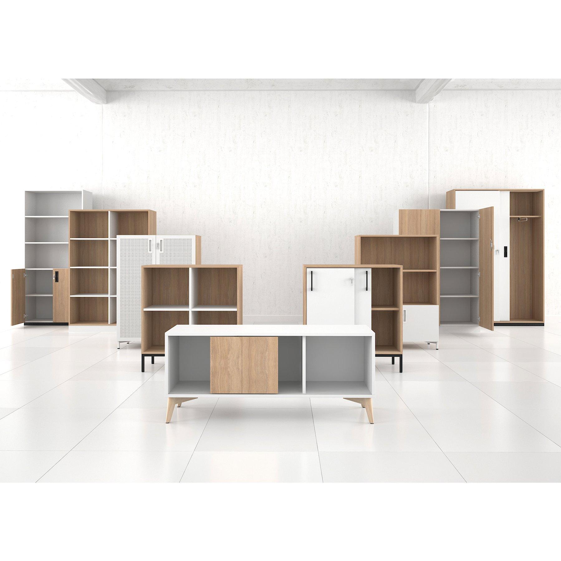 Шкаф Narbutas Choice, с плъзгащи се врати, 800 x 400 x 720 mm, ПДЧ 18 mm, меламин избелен дъб, черна дръжка