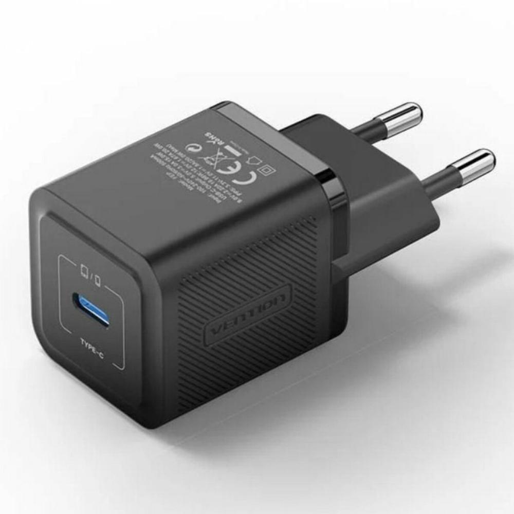 VENTION 1-Port USB-C GaN Charger (20W) EU-Plug Black (FEPB0-EU) (VENFEPB0-EU) | JAR Computers VENTION 1-Port USB-C GaN Charger (20W) EU-Plug Black (FEPB0-EU) (VENFEPB0-EU)