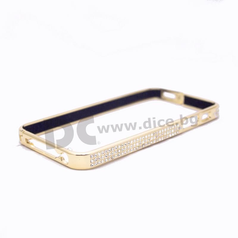 Луксозен метален бъмпер с кристали за iPhone 5S, iPhone 5, iPhone SE - NYX Crystal Bumper (златист) | JAR Computers Луксозен метален бъмпер с кристали за iPhone 5S, iPhone 5, iPhone SE - NYX Crystal Bumper (златист)