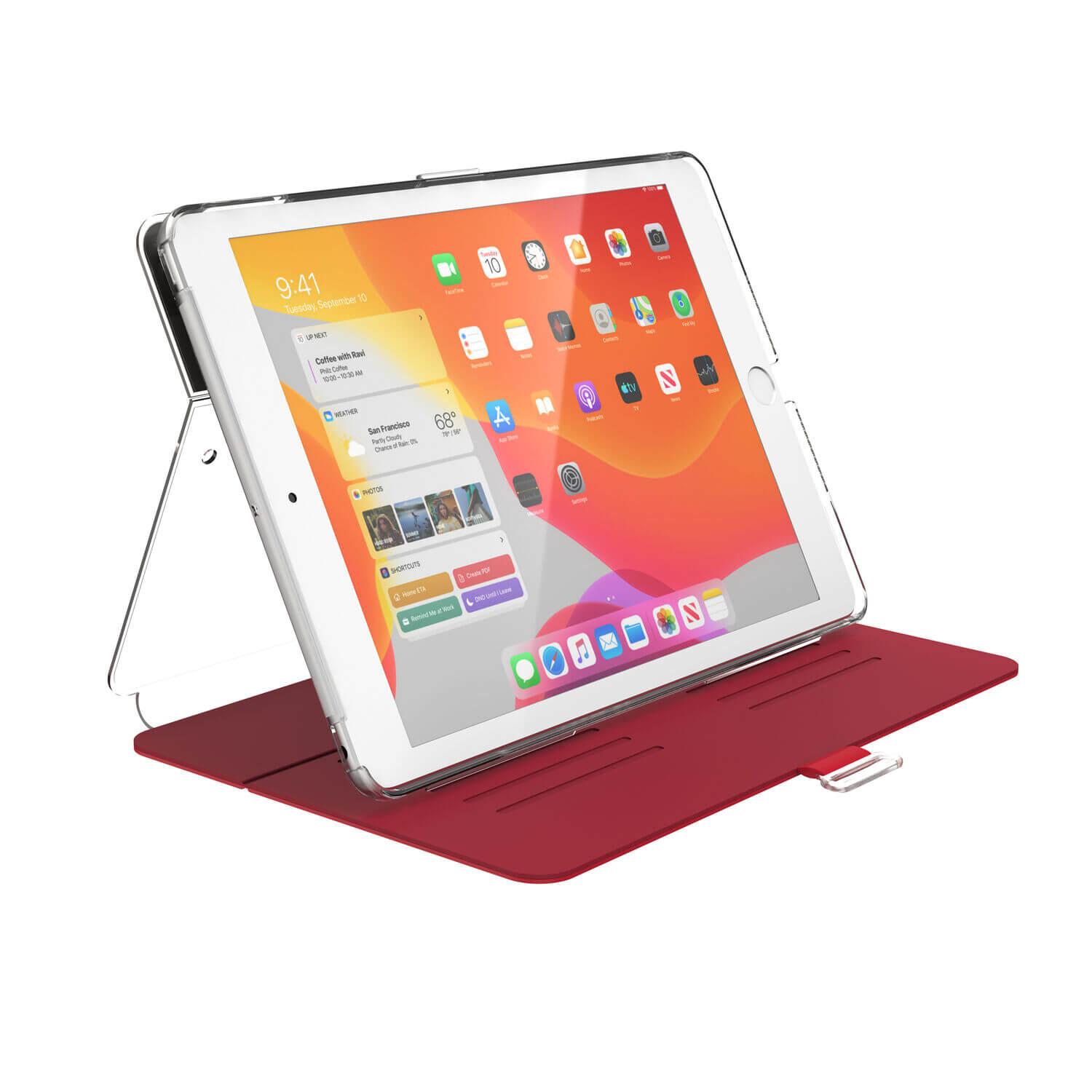 Текстилен калъф и поставка за iPad 9 (2021), iPad 8 (2020), iPad 7 (2019) - Speck Balance Folio Case (червен-прозрачен) | JAR Computers Текстилен калъф и поставка за iPad 9 (2021), iPad 8 (2020), iPad 7 (2019) - Speck Balance Folio Case (червен-прозрачен)