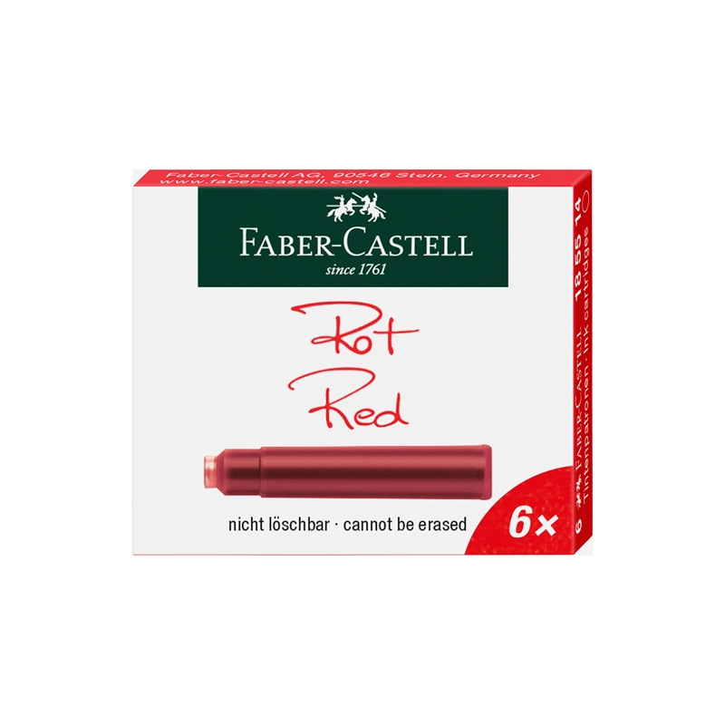 Faber-Castell Патрон за писалка, червен, 6 броя | JAR Computers Faber-Castell Патрон за писалка, червен, 6 броя