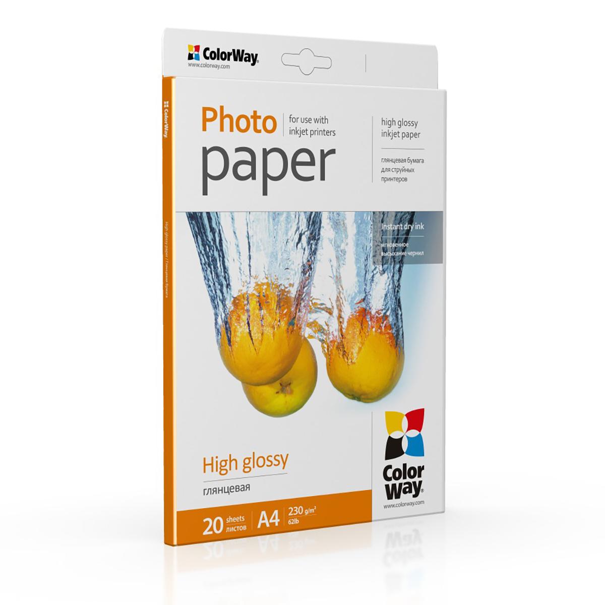 Фотохартия Colorway High Glossy PG230020A4 230 g/m², A4, 20 бр., Гланцова | JAR Computers Фотохартия Colorway High Glossy PG230020A4 230 g/m², A4, 20 бр., Гланцова