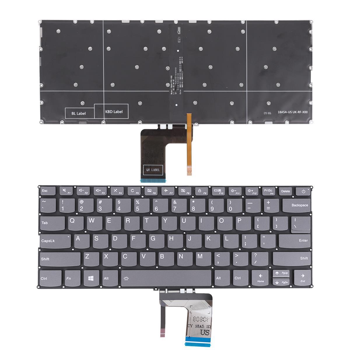 Клавиатура за лаптоп Lenovo IdeaPad 320-13 320S-13IKB Сива Без Рамка (Малък Ентър) с Подсветка / Gray Without Frame US With Backlit