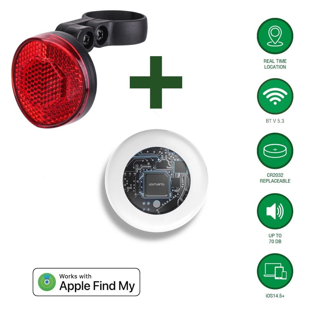 Заден светлоотразителен фар за колело с вградено устройство за намиране на изгубени вещи чрез FindMy - 4smarts SkyTag Location Finder With Feflector For Bike (черен) | JAR Computers Заден светлоотразителен фар за колело с вградено устройство за намиране на изгубени вещи чрез FindMy - 4smarts SkyTag Location Finder With Feflector For Bike (черен)
