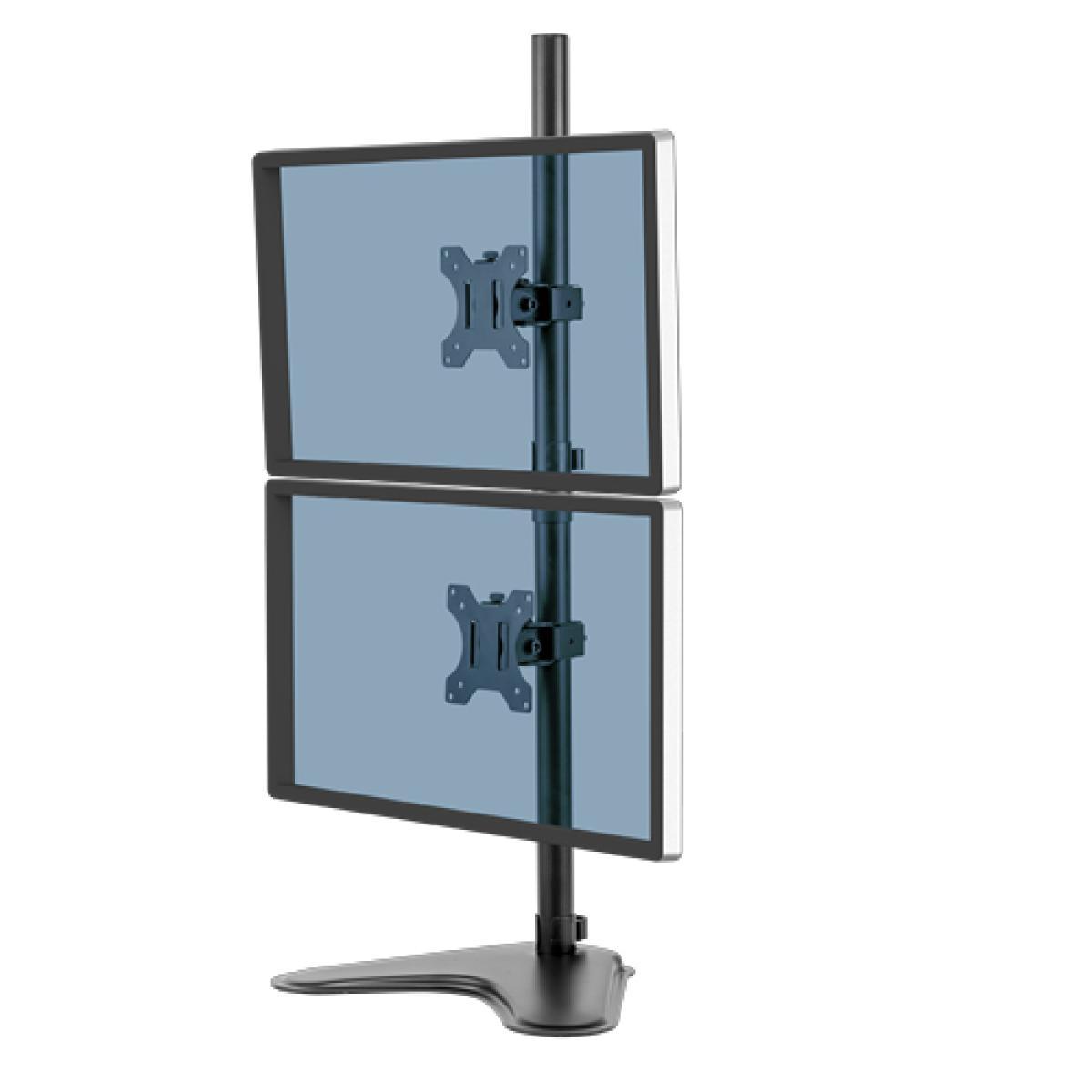 Fellowes Seasa Dual Stacking Monitor Arm - Freestanding Monitor Mount for 8KG 32 inch Screens - Ergonomic Adjustable Monitor Arm - Tilt 45° Pan 120° Rotation 360°, VESA 75 x 75/100 x 100 - Black | JAR Computers Fellowes Seasa Dual Stacking Monitor Arm - Freestanding Monitor Mount for 8KG 32 inch Screens - Ergonomic Adjustable Monitor Arm - Tilt 45° Pan 120° Rotation 360°, VESA 75 x 75/100 x 100 - Black
