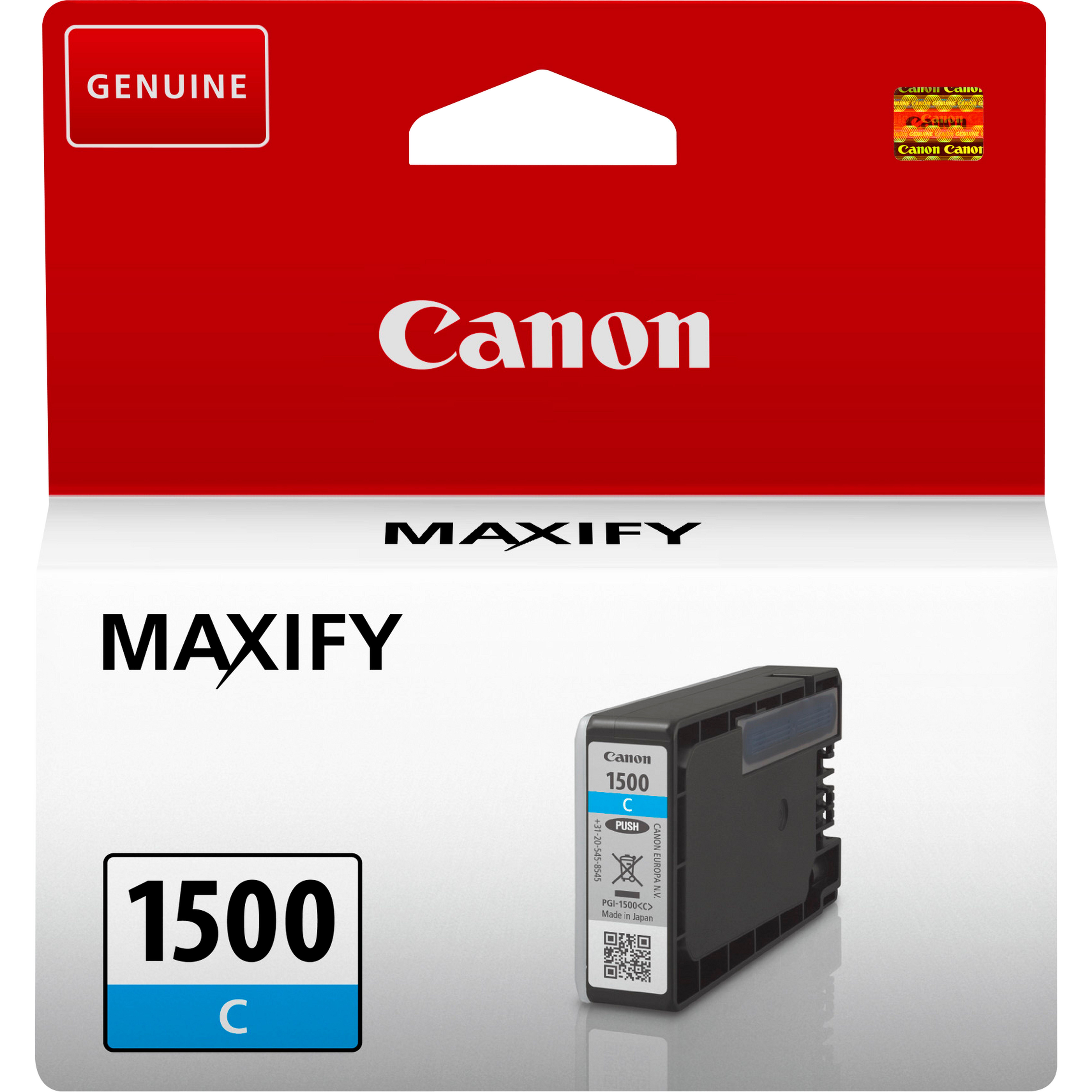 Глава за Canon Maxify MB2000/MB2100/MB2300/MB2700 Series - Ink - /1500/ - PGI1500C (PGI-1500C) / 9229B001 - Cyan - PN 9229B001 | JAR Computers Глава за Canon Maxify MB2000/MB2100/MB2300/MB2700 Series - Ink - /1500/ - PGI1500C (PGI-1500C) / 9229B001 - Cyan - PN 9229B001