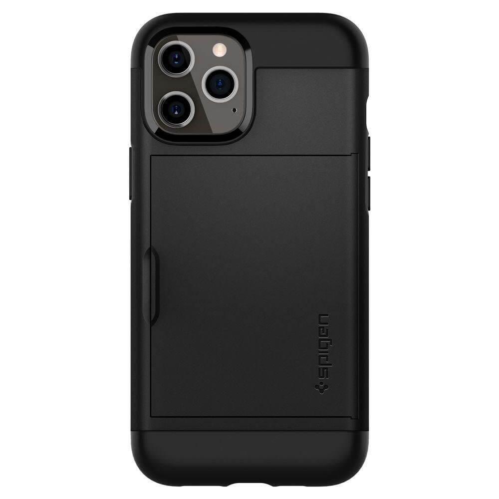Хибриден кейс с отделение за кр. карти и най-висока степен на защита за iPhone 12 Pro Max - Spigen Slim Armor CS Case (черен) | JAR Computers Хибриден кейс с отделение за кр. карти и най-висока степен на защита за iPhone 12 Pro Max - Spigen Slim Armor CS Case (черен)