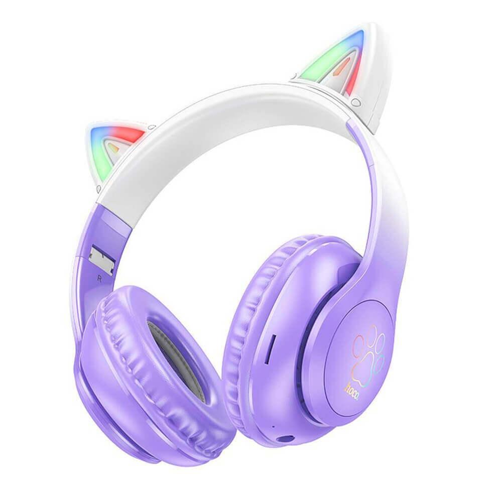 Hoco Cat Ear Kids Wireless Over-Ear Headphones - безжични блутут слушалки, подходящи за деца (лилав)