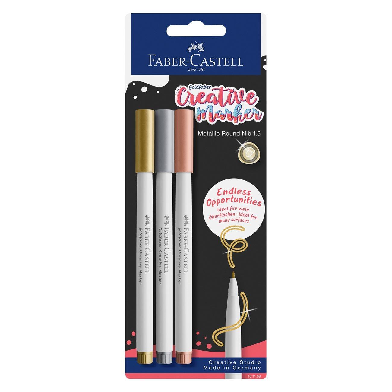 Faber-Castell Маркер Creative, объл, 1.5 mm, 3 металикови цвята