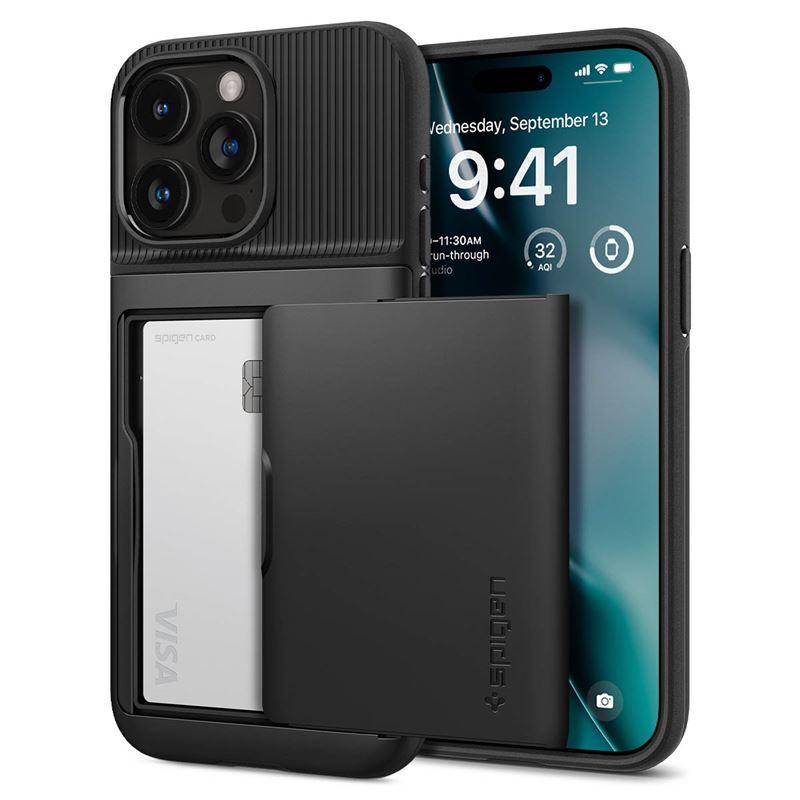 Хибриден кейс с отделение за кр. карти и най-висока степен на защита за iPhone 15 Pro Max - Spigen Slim Armor CS Case (черен) | JAR Computers Хибриден кейс с отделение за кр. карти и най-висока степен на защита за iPhone 15 Pro Max - Spigen Slim Armor CS Case (черен)
