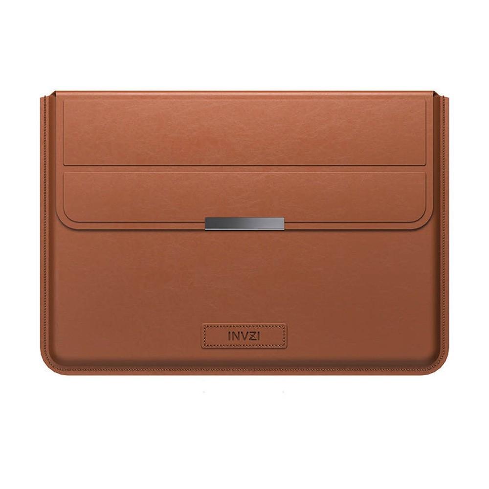 INVZI Vegan Leather Sleeve With Stand Function - кожен кейс с поставка за MacBook Pro 16 M2 (2023), MacBook Pro 16 M1 (2021), MacBook Air 15 M2 (2023) (кафяв)