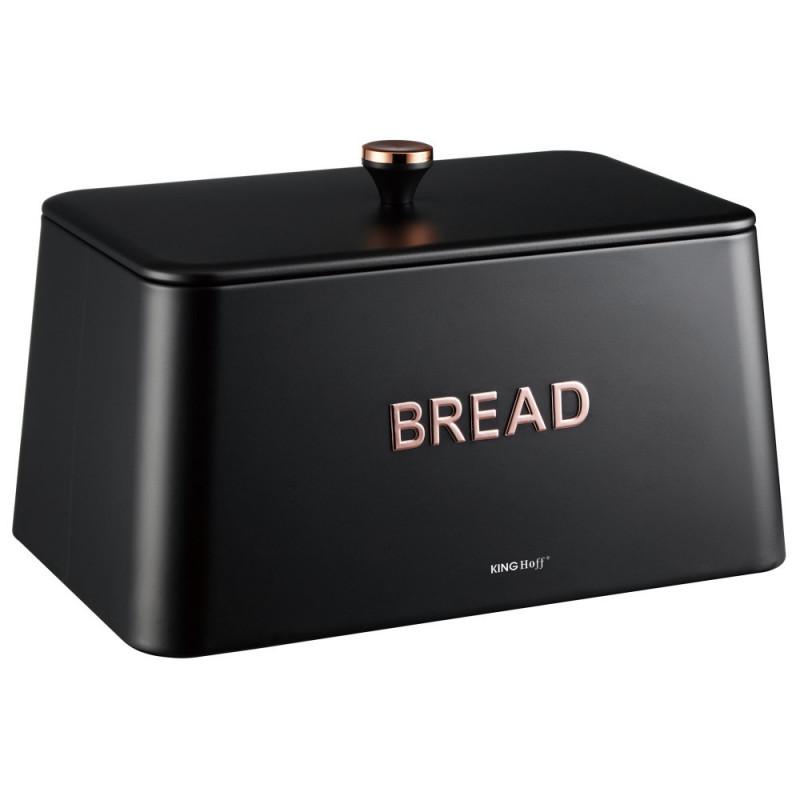 Кутия за хляб Kinghoff KH 1949, 35 см, Метално тяло, Бамбуков капак, Черен