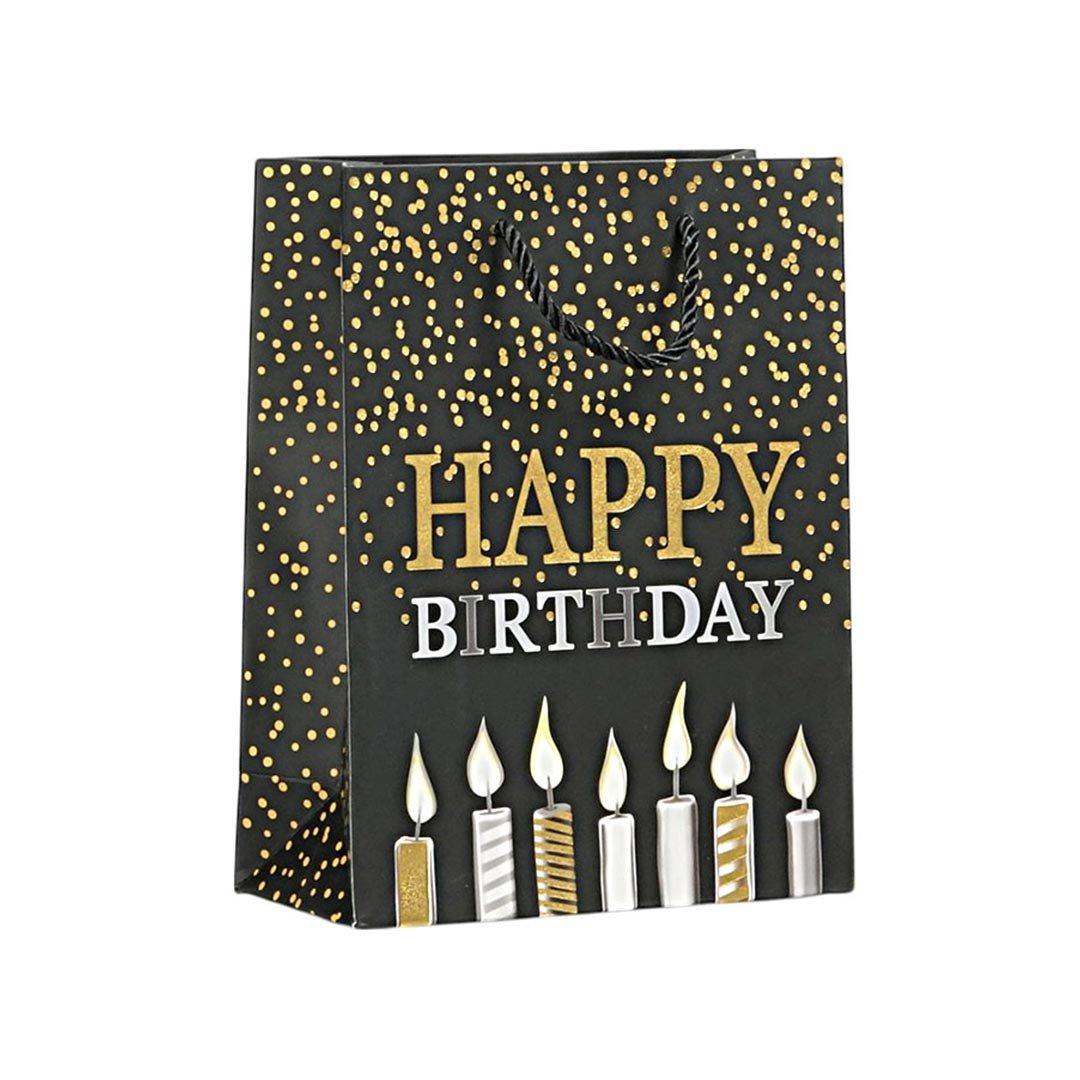 Подаръчна торбичка Happy Birthday, свещи, 26 х 32 х 10 cm черна | JAR Computers Подаръчна торбичка Happy Birthday, свещи, 26 х 32 х 10 cm черна