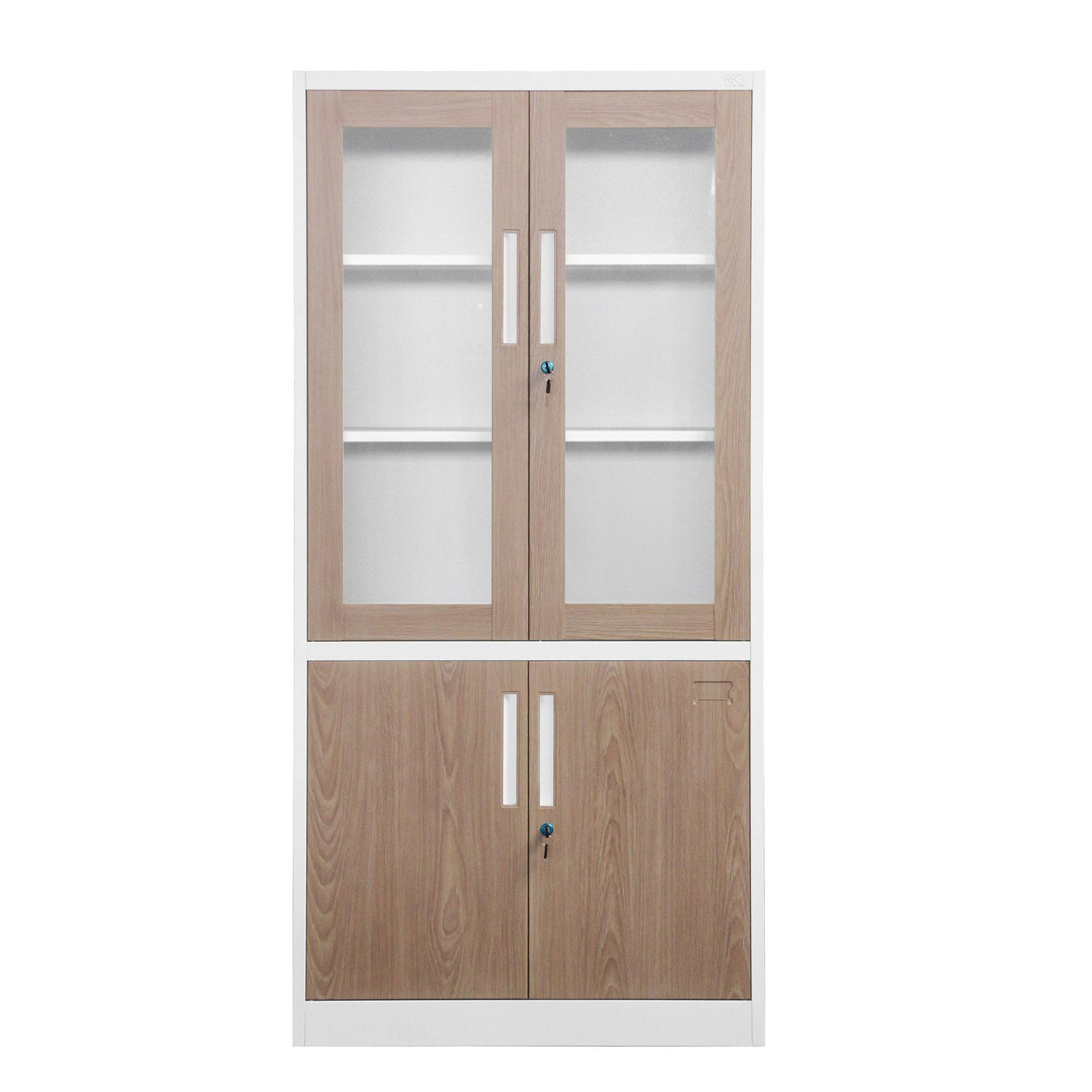 Шкаф RFG, медицински, със стъклени врати, 900 х 400 х 1850 mm, кехлибарен дъб и бяло