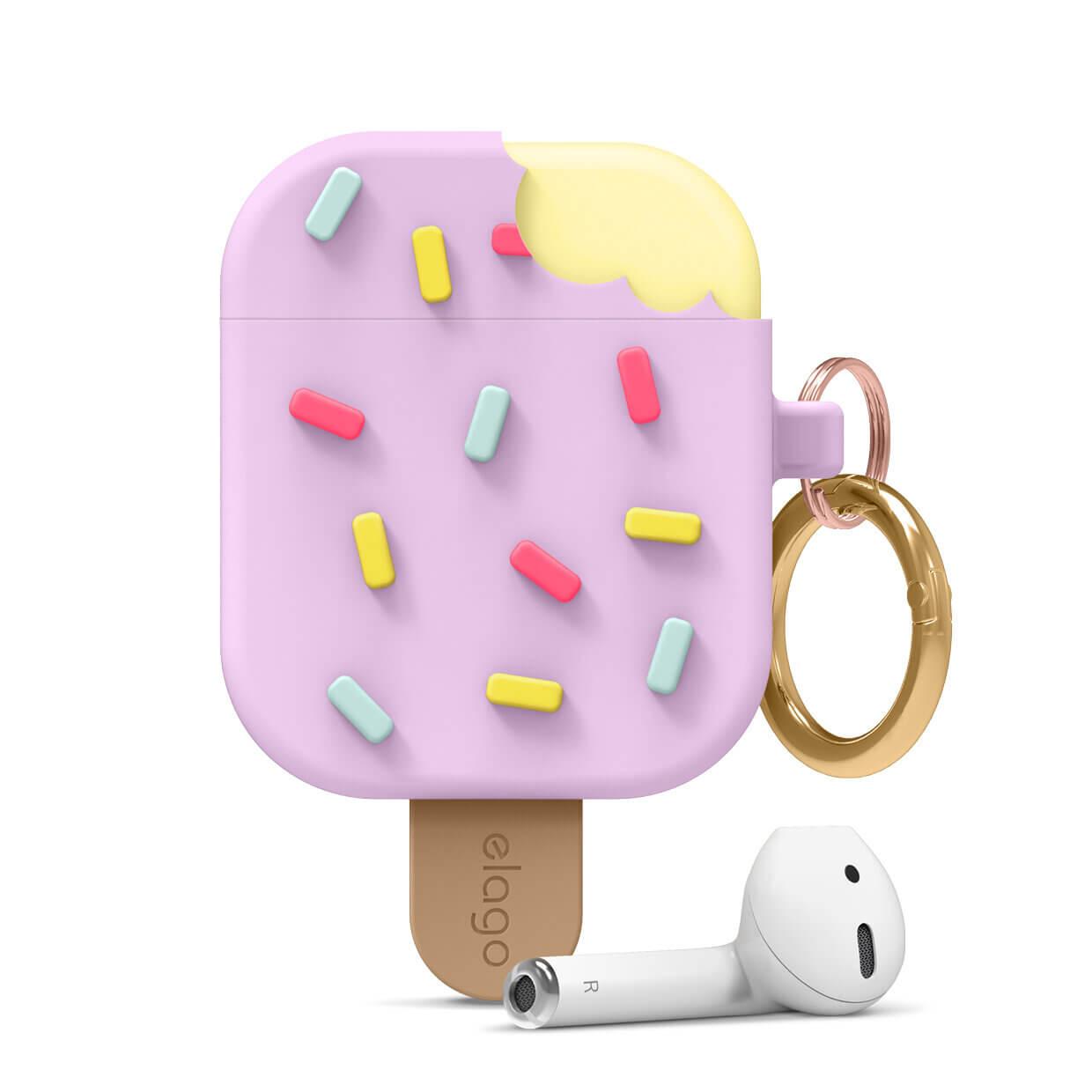 Силиконов калъф с карабинер за Apple Airpods и Apple Airpods 2 (лилав) - Elago Airpods Ice Cream Design Silicone Case | JAR Computers Силиконов калъф с карабинер за Apple Airpods и Apple Airpods 2 (лилав) - Elago Airpods Ice Cream Design Silicone Case