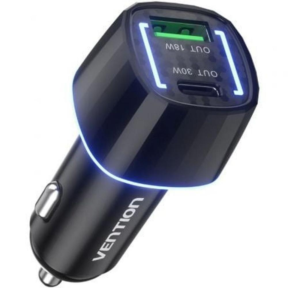 VENTION Two-Port USB C+A (30W+18W) Car Charger Black ABS Type (FFRB0) (VENFFRB0) | JAR Computers VENTION Two-Port USB C+A (30W+18W) Car Charger Black ABS Type (FFRB0) (VENFFRB0)
