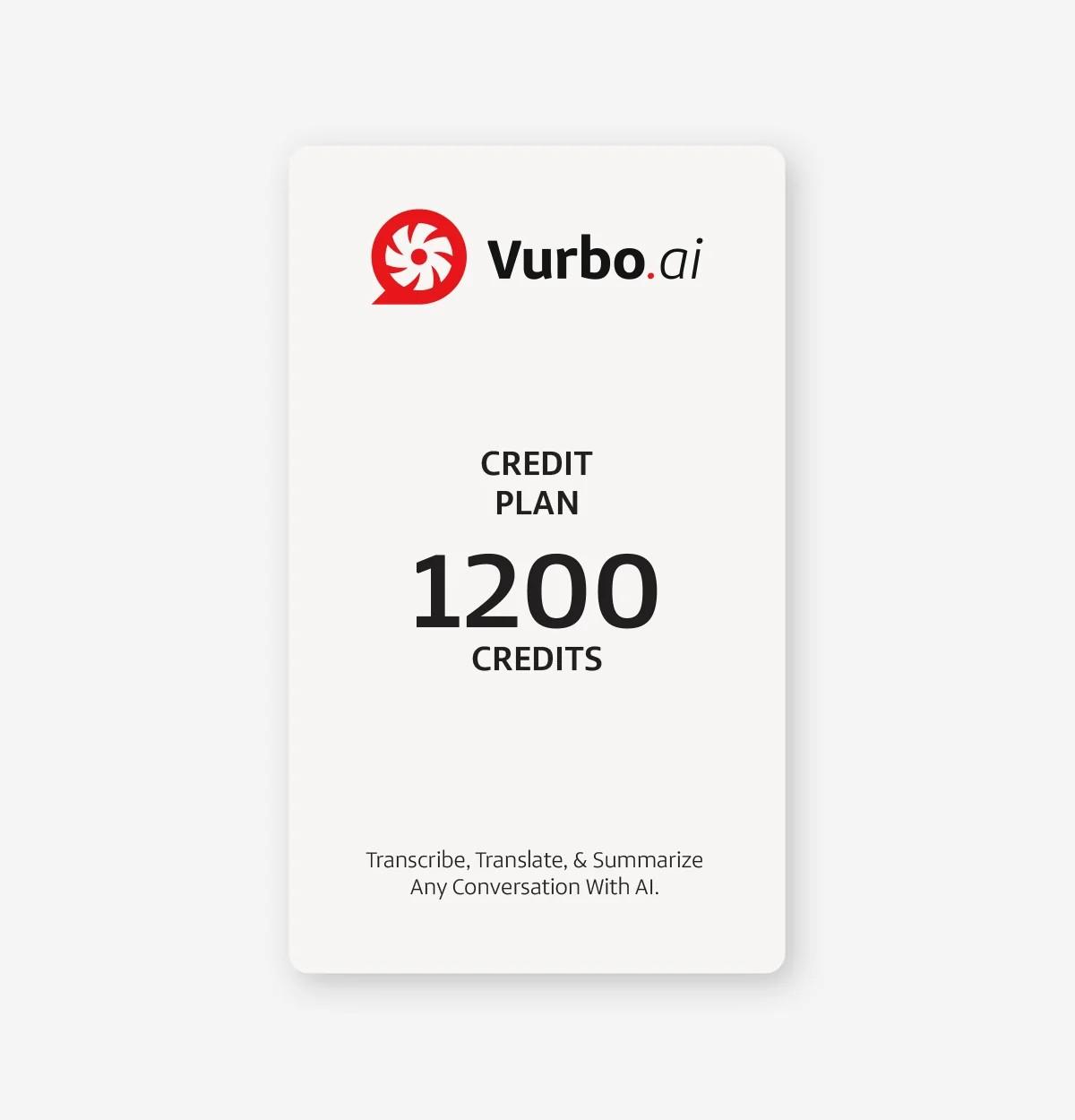 Vurbo.ai Pay-as-you-go Prepaid Pack (1200 Credits - Digital License) | JAR Computers Vurbo.ai Pay-as-you-go Prepaid Pack (1200 Credits - Digital License)