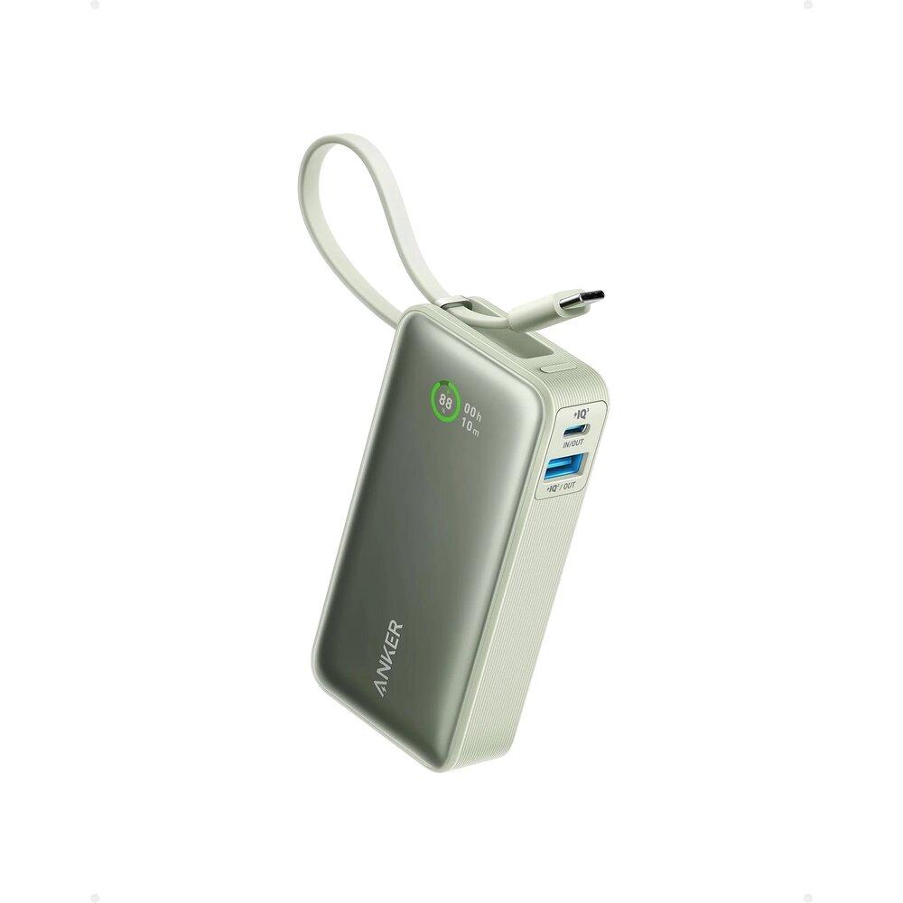 Anker Nano 545 Bank Bank With USB-C Cable 10000 mAh 30W - външна батерия с вграден USB-C кабел и USB-C и USB-A изходи с технология за бързо зареждане (зелен)