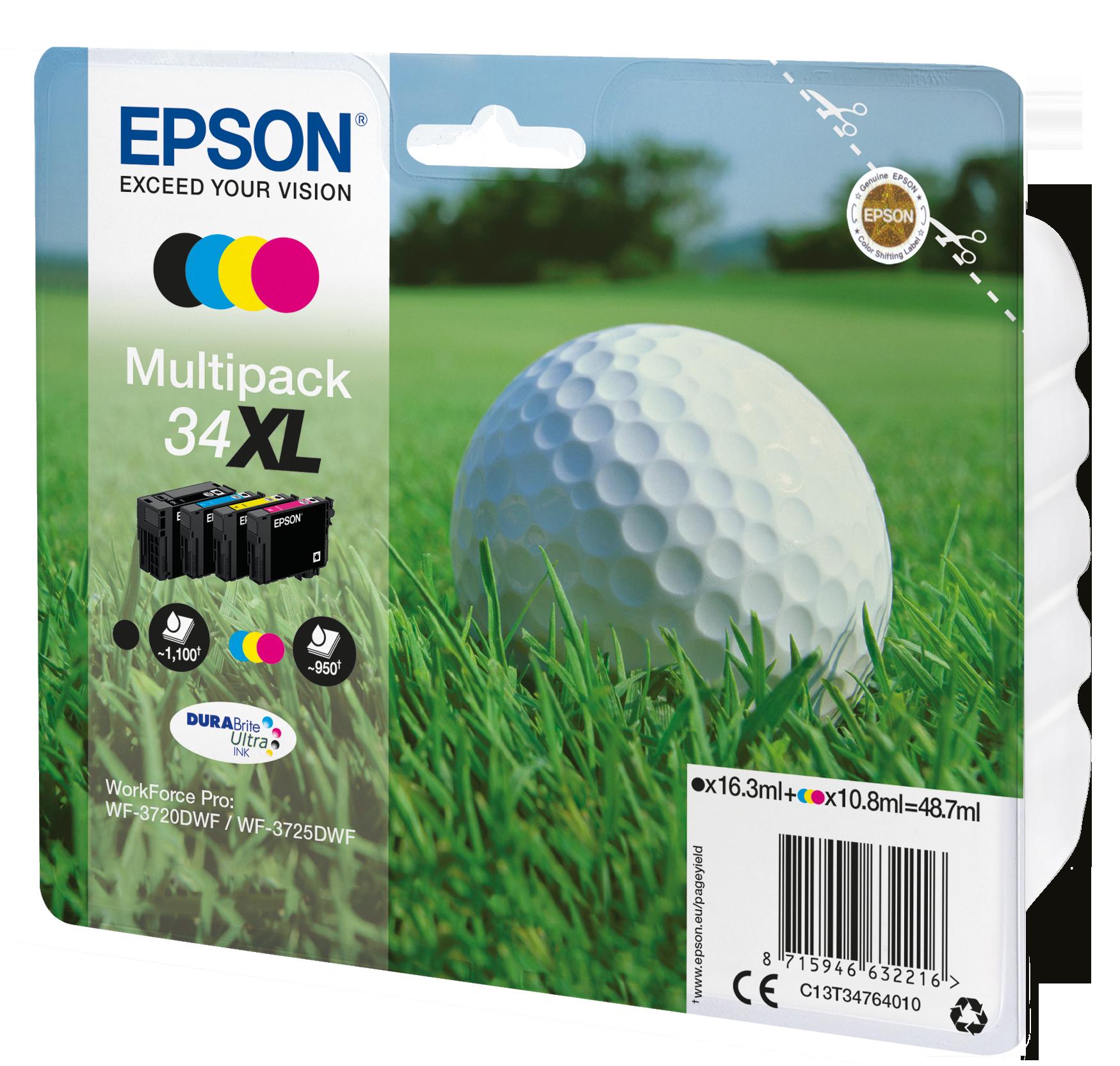 Комплект 4 глави за Epson WorkForce Pro WF-3700/WF-3720 Series - Ink - /34XL/ / C13T34764010 - BK/C/M/Y - XL - Multipack - PN C13T34764010 | JAR Computers Комплект 4 глави за Epson WorkForce Pro WF-3700/WF-3720 Series - Ink - /34XL/ / C13T34764010 - BK/C/M/Y - XL - Multipack - PN C13T34764010
